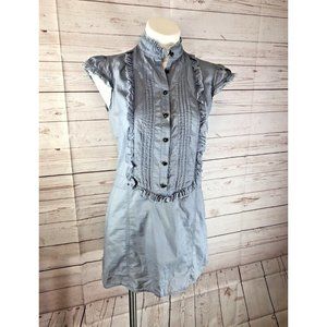 Andrew & Co Short Cap Sleeve 3/4 Button Women's Top Blue size S/M Pleated Front